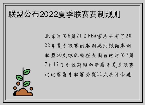 联盟公布2022夏季联赛赛制规则
