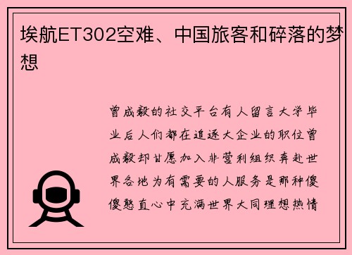 埃航ET302空难、中国旅客和碎落的梦想